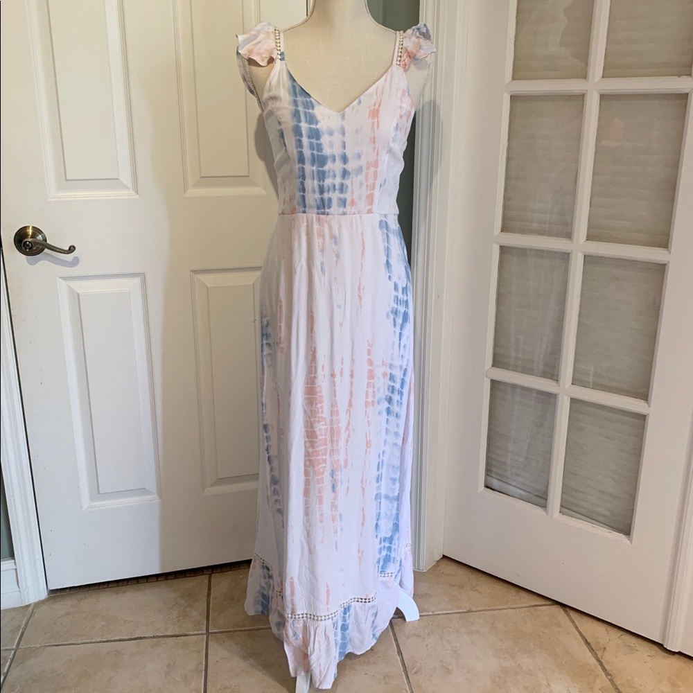 Japna Pink and Blue multi color maxi dress